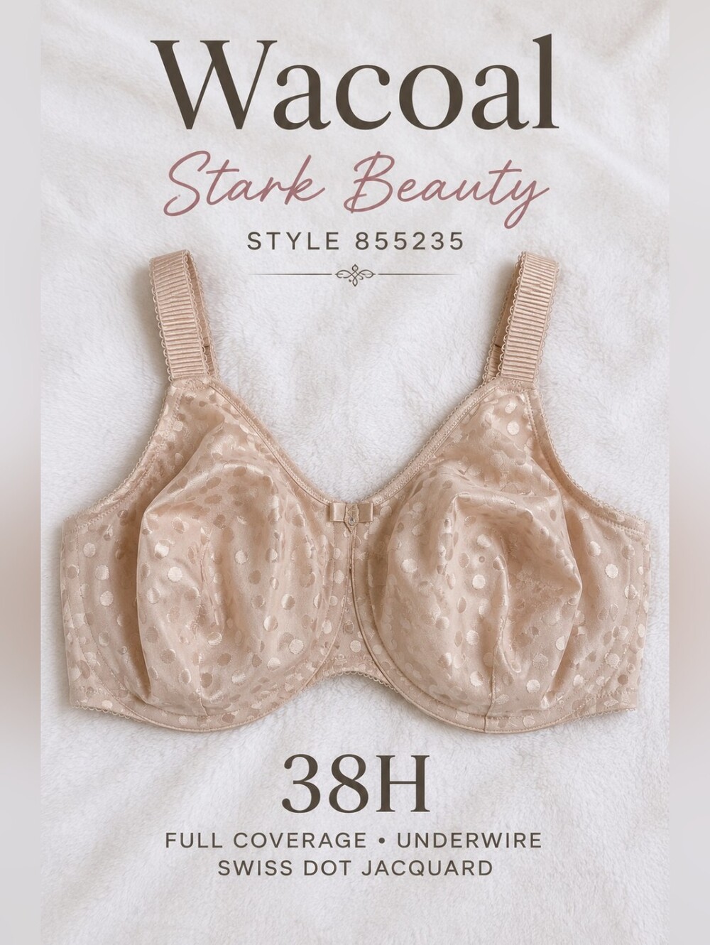 Wacoal Stark Beauty 855235 Bra 38H Nude Full Coverage Underwire Swiss Dot